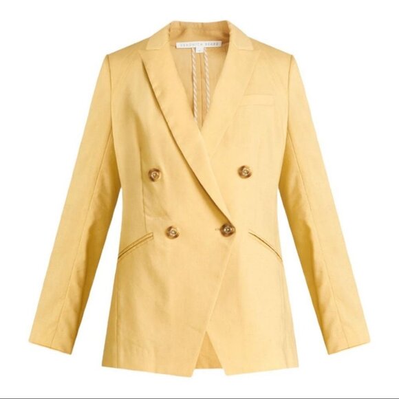 NEW Veronica Beard Double Breasted Linen Blazer Jacket Yellow Boyfriend Size‎ 8 - Picture 15 of 15